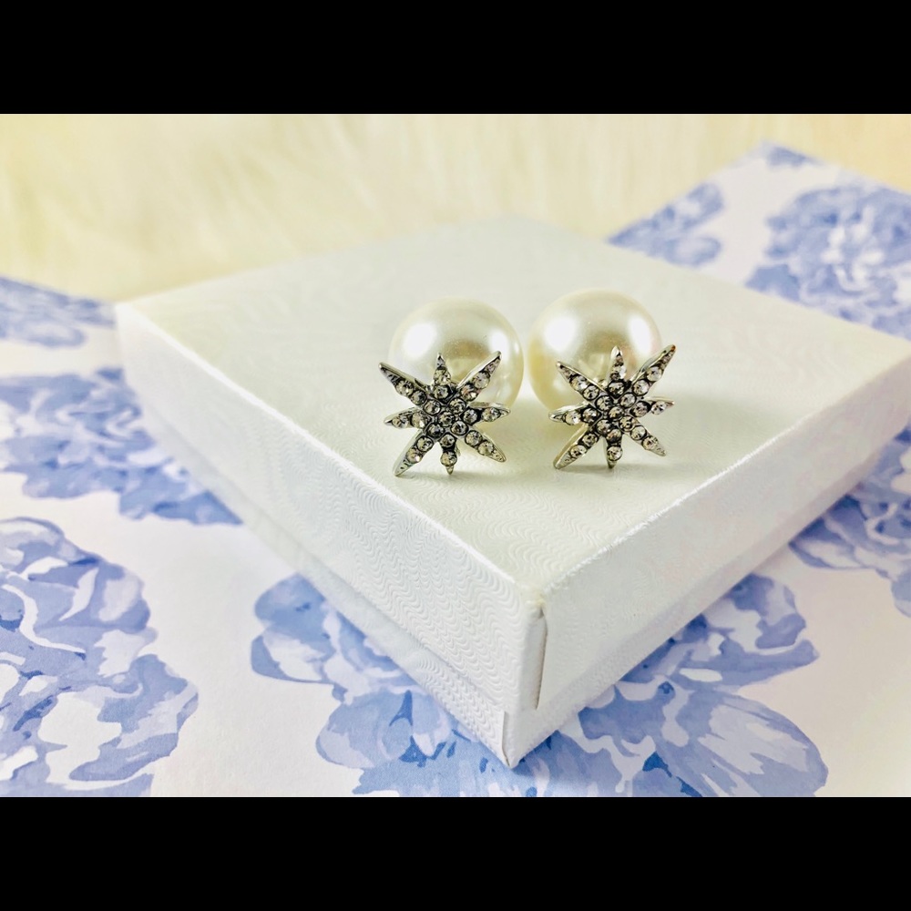 Double sided crystal pearl earrings stud dressy - Picture 3 of 8